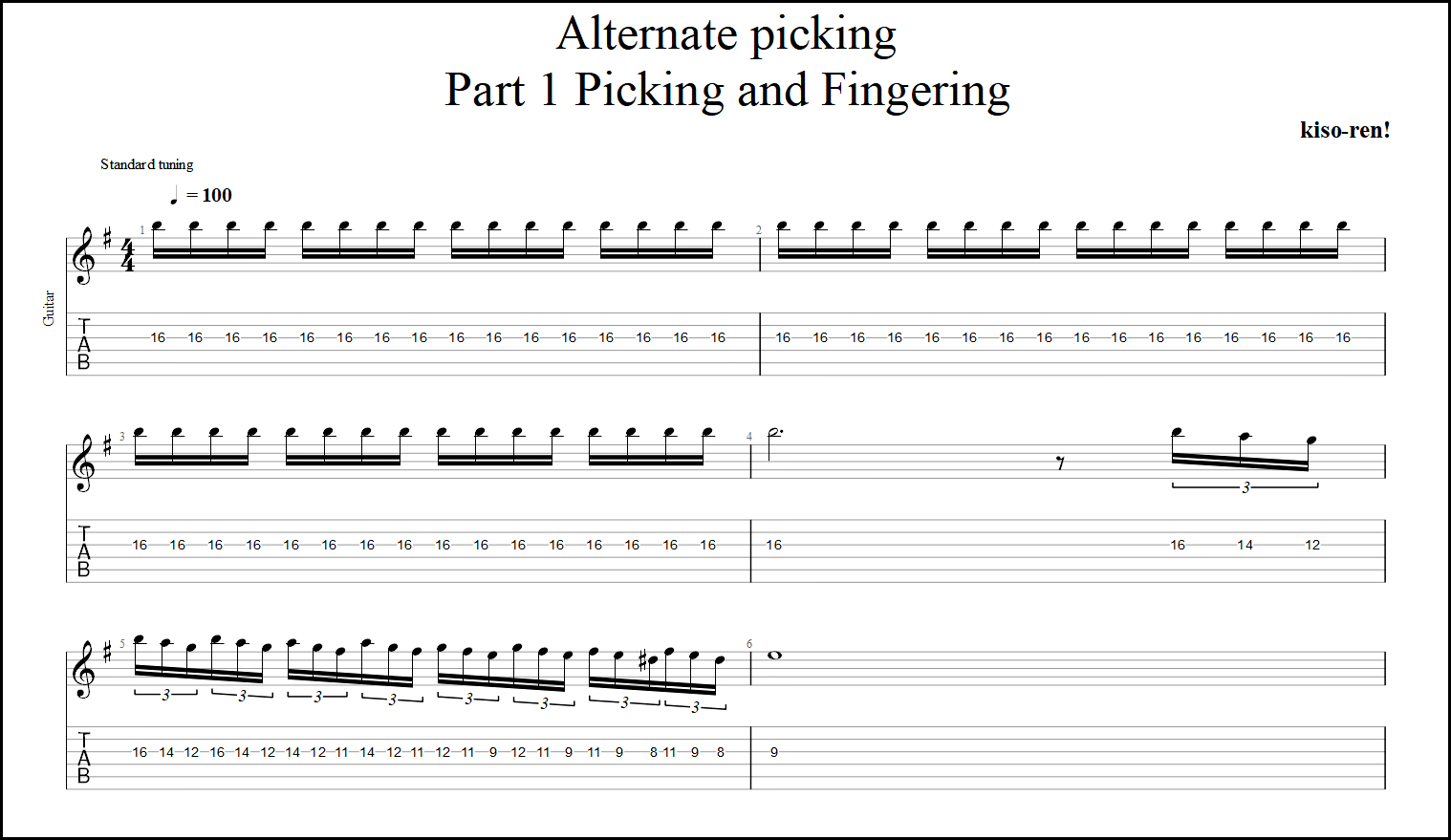 【TAB】Alternate picking Guitar Lesson ギターオルタネイトピッキング練習【Picking･Fingering ピッキング･フィンガリング】