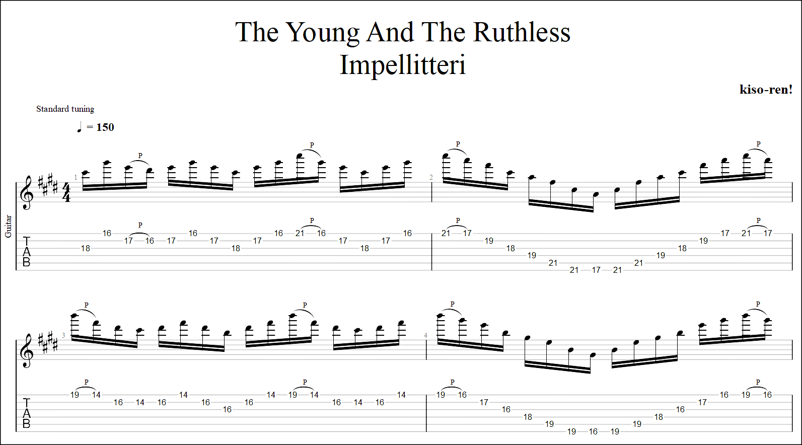 【TAB】Impellitteri Full Picking / The Young And The Ruthless クリス・インペリテリ ギターフルピッキング練習【Guitar Picking Training Vol.31】