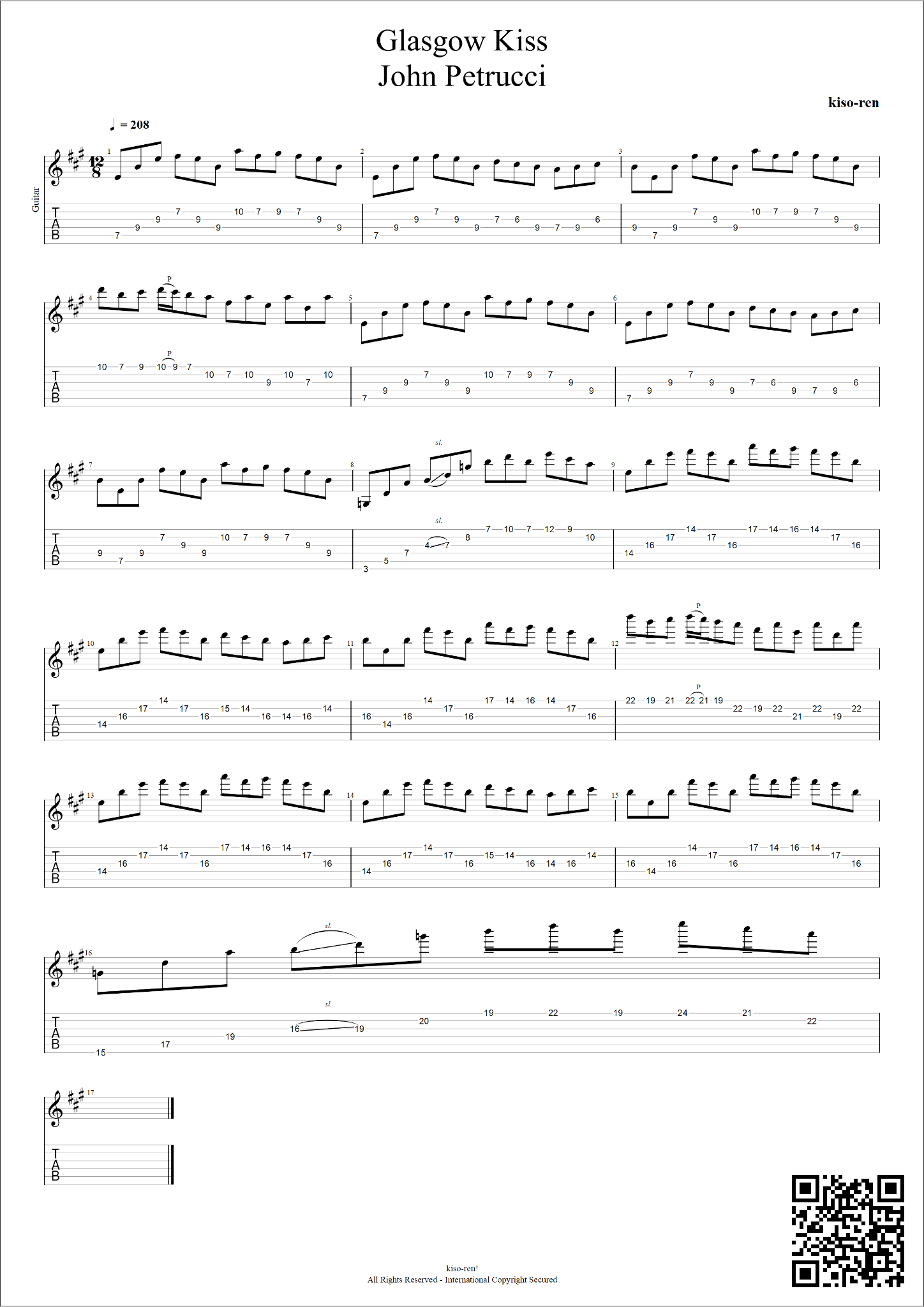 【TAB】Glasgow Kiss / John Petrucci Guitar Intro Practice ジョンペトルーシ グラスゴウキス イントロ ギターピッキング練習 【Guitar Picking Vol.52】