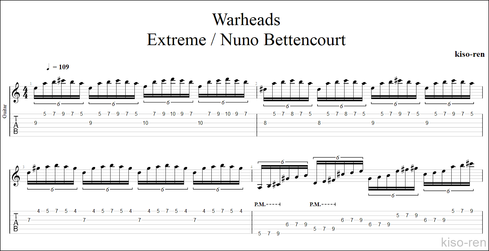 【TAB】Extreme Warheads Guitar Solo Slow Practice Nuno Bettencourt エクストリーム ヌーノ･ベッテンコート ギターソロピッキング基礎練習ゆっくり【Guitar Picking Vol.62】