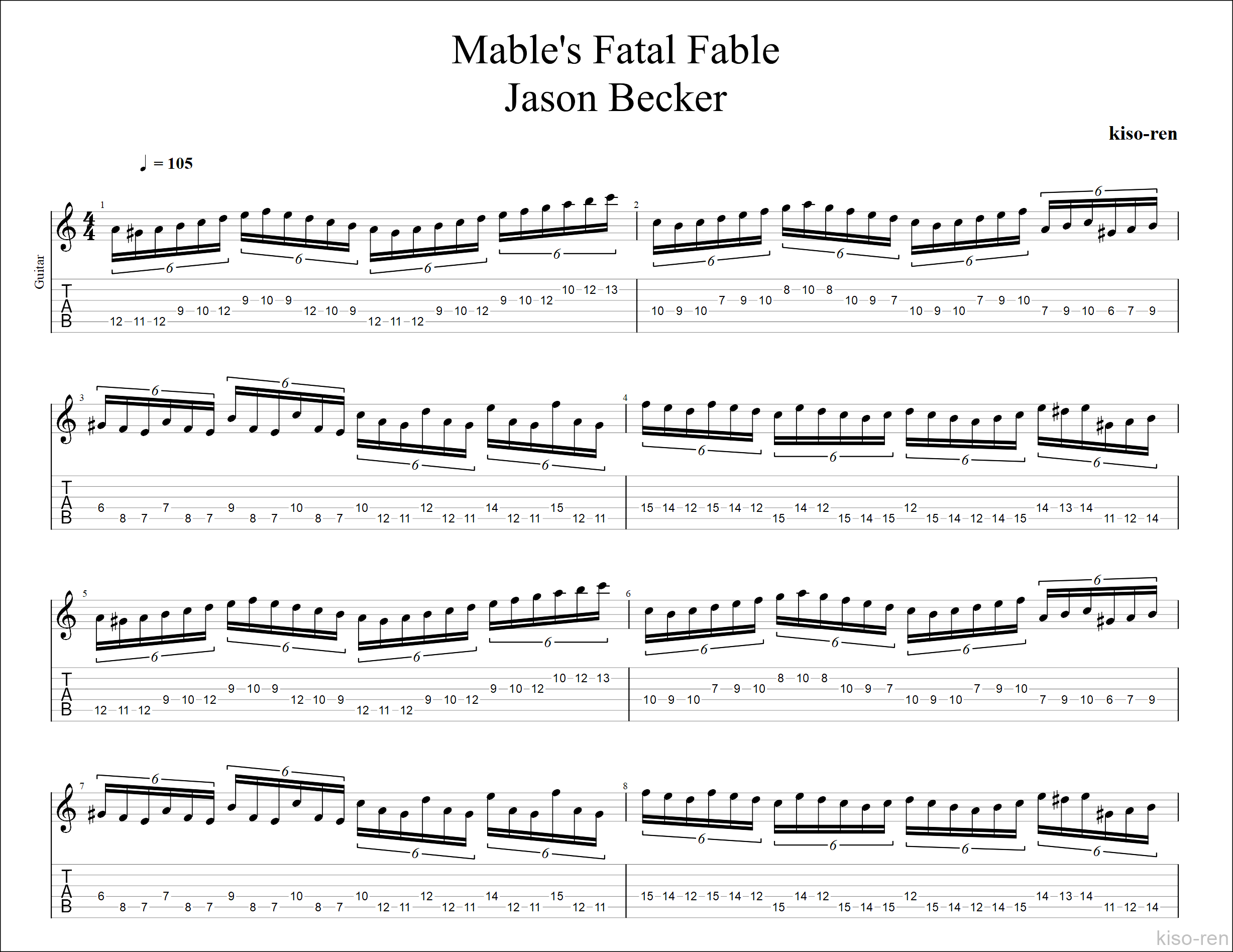 【TAB】Mabel's Fatal Fable / Jason Becker ジェイソン･ベッカー ピッキング練習【Guitar Picking Vol.67】