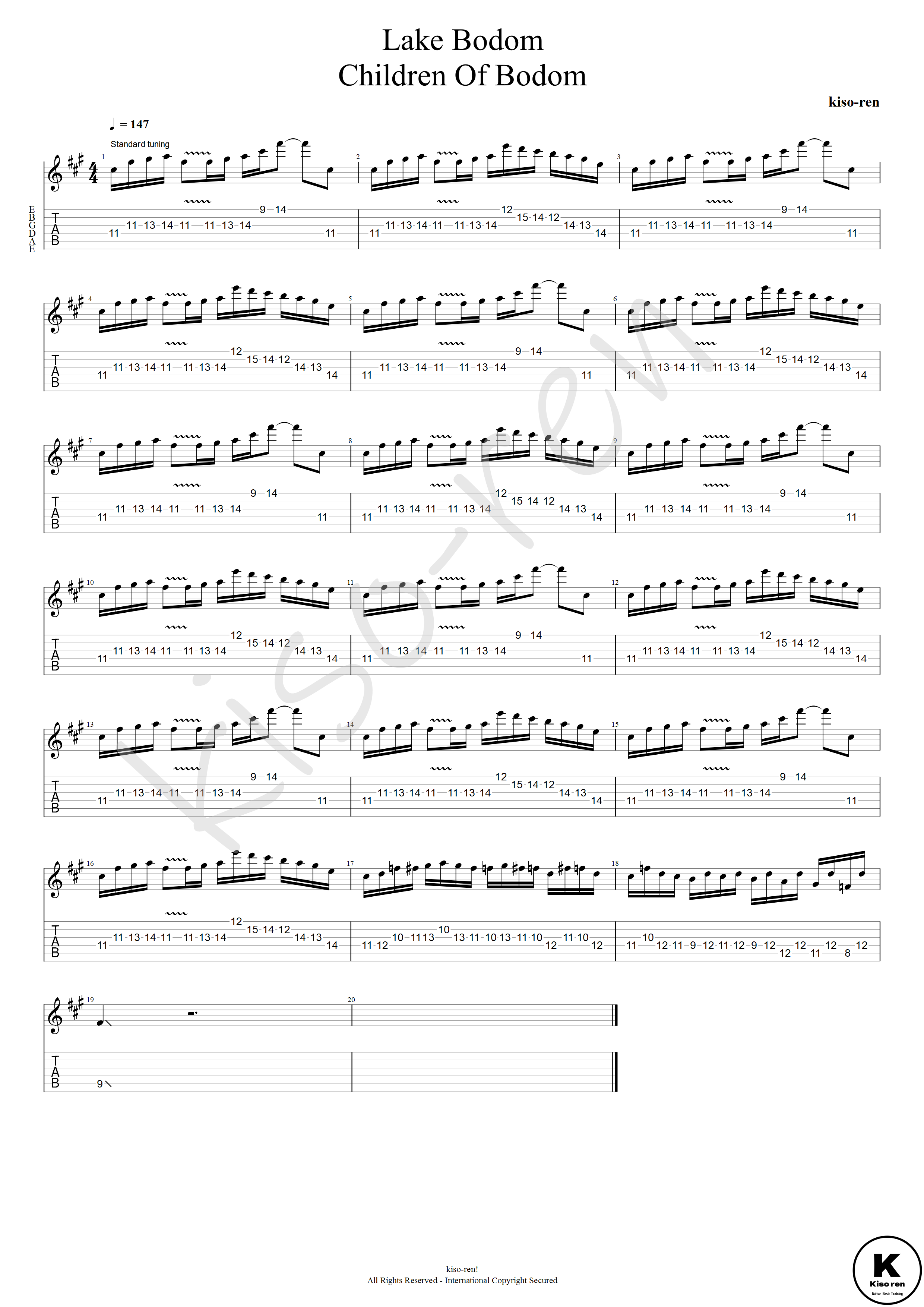 Lake Bodom TAB - Children Of Bodom Alexi Laiho チルボド レイクボドム アレキシライホ速弾きギター【Guitar picking Vol.197】BPM20-147