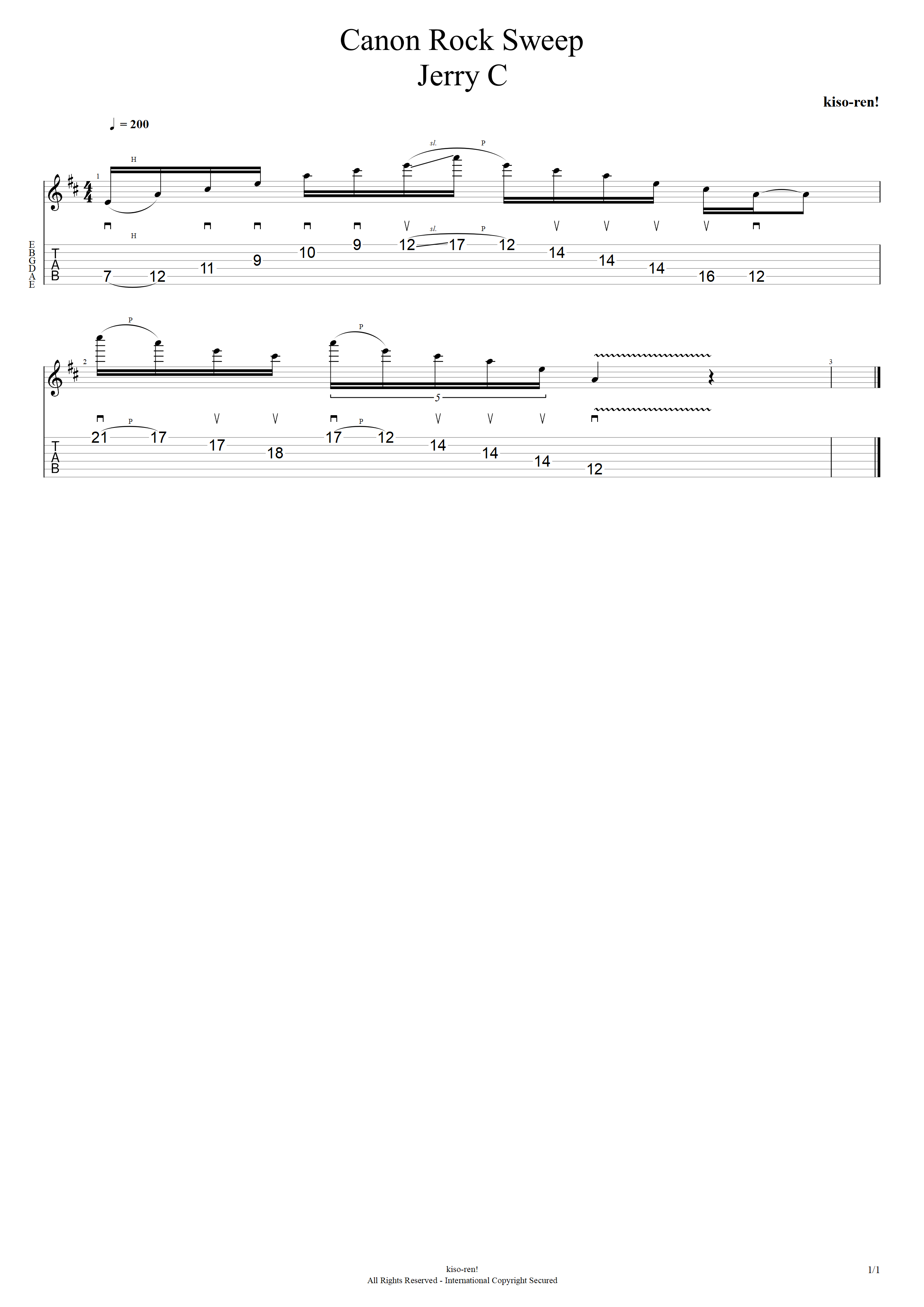 Canon Rock TAB Sweep JerryC Part カノンロック スウィープ練習楽譜