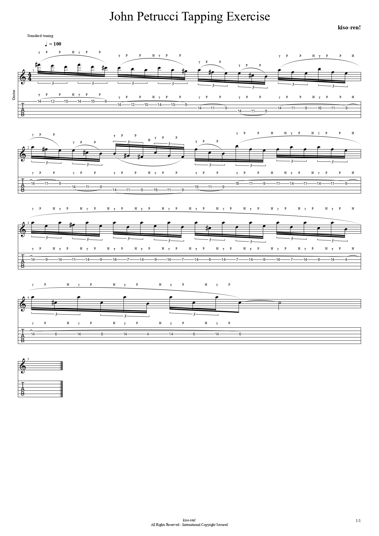 【ギタータッピング上達基礎練習楽譜TAB】John Petrucci Tapping Exercise ジョン･ペトルーシ タッピング練習【Practice TAB】【ライトハンド】