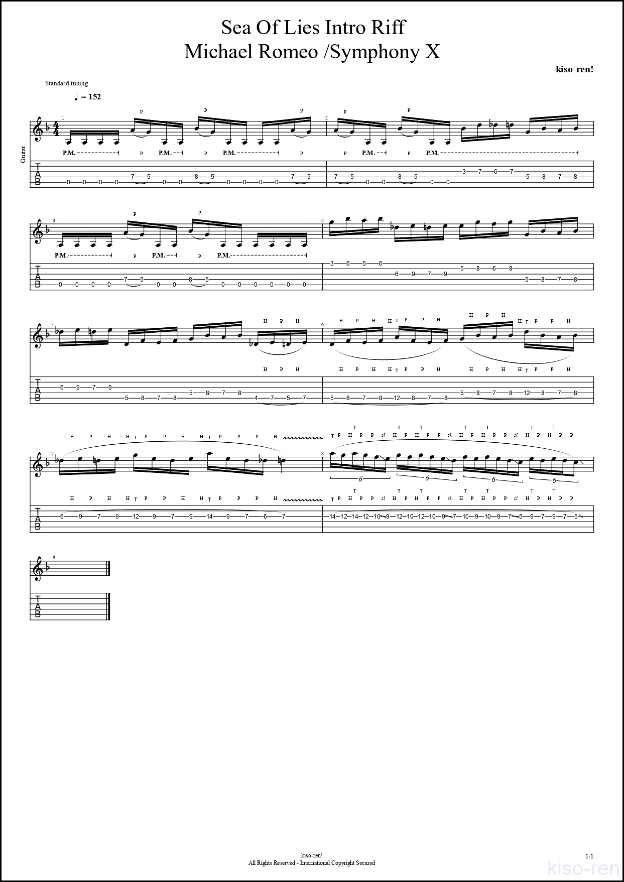 【TAB】Sea Of Lies / Symphony X  Intro Guitar Michael Romeo シンフォニーX マイケルロメオ ギター基礎練習 BPM70-152【Picking･Tapping】