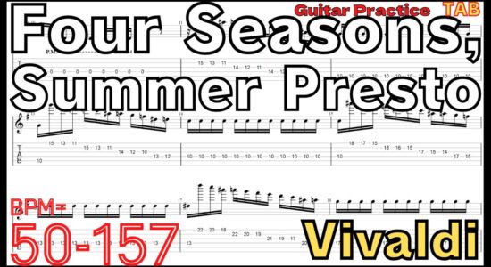 【TAB】The Four Seasons- Summer- Presto / Vivaldi Guitar FULL Practice(Slow) ヴィヴァルディ 四季｢夏｣ギター練習【Guitar Picking Vol.54】