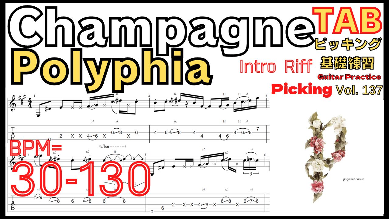 【TAB】Champagne - Polyphia Intro Riff Guitar ポリフィア シャンパン ギターソロ ギター速弾き練習【Guitar picking Vol.137】