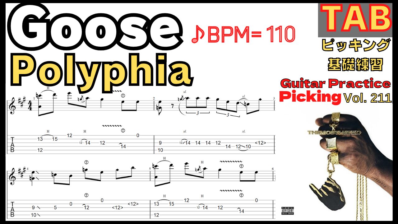 Goose TAB - Polyphia Guitar ポリフィア グース ギター速弾き練習【Guitar picking Vol.211】BPM20-110
